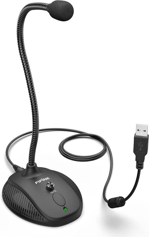 DELL - FIFINE USBコンデンサーマイク 卓上マイク 単一指向性 音量調節可能 ミュートボダン付き グースネックマイクアーム パソコン用マイク オンライン会議 ライブ配信 ゲーム実況 テレワーク PC/PS4