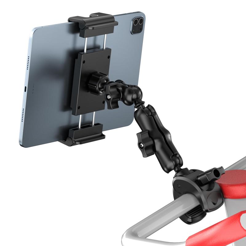 HITACHI - PLDHPRO iPadスタンド タブレットホルダー マイクスタンド/トレッドミル/バイク/ダイナミック自転車/ベビーカー向け スマホホルダー 2段式アーム 広い可動域 iPad Pro 12.9/mini 7.9、Galaxy tab、iPhone
