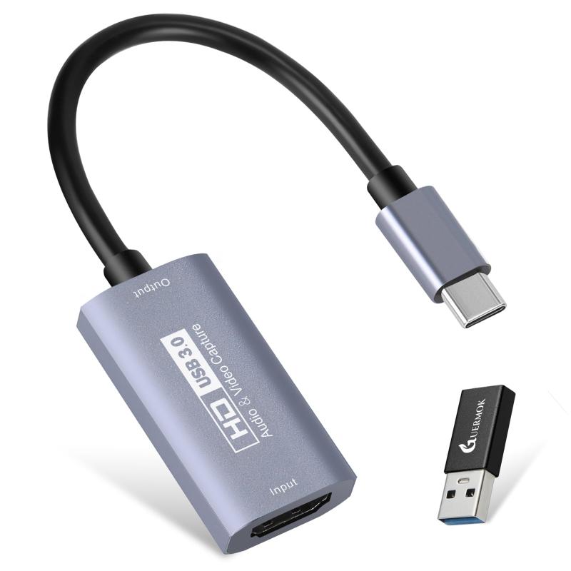 Guermok HDMIキャプチャーボード USB3.0 4K入力 2K30FPS・1080P60FPS録画 USB-C Switch対応 低遅延【2K@30FPS録画・USB3.0高速伝送】新世代チップを採用し、従来モデルより遅延を抑えながら高速かつ安定した映像伝送を実現。最大4K@30FPSのHDMI入力、2K@30FPSまたは1080P@60FPSの録画出力に対応しています。MJPEG・YUY2形式をサポートし、ゲーム実況、ライブ配信、リアルタイム録画、オンライン会議など幅広い用途で使用可能です。ご注意：本製品は映像キャプチャー専用のため、使用にはOBSなどのキャプチャーソフトが必要です。モニターやテレビへの直接投影には対応していません【安定した伝送・鮮明な映像】放熱性と耐久性に優れたアルミ合金筐体に加え、ケーブル配置を見直した設計により、接続の安定性を向上。ブルースクリーン、映像の途切れ、遅延を軽減します。HDMI映像と音声をUSB-C接続のPCやタブレットへ取り込み、パソコンのストレージへの保存や配信プラットフォームへのリアルタイム転送が可能です。最大1080P@60FPSの滑らかな映像を録画・プレビューできます【ドライバー不要・持ち運びに便利】追加ドライバーや外部電源は不要で、対応機器へ接続するだけですぐに使用できます。小型・軽量設計のため、バッグやポーチに入れて手軽に携帯可能。自宅でのゲーム録画はもちろん、屋外でのライブ配信、ビデオ会議、オンライン授業、コンテンツ制作などにも便利です【幅広い機器・配信ソフトに対応】Windows 7/8/10/11、macOS、Linux、Android、iPadに対応。Switch 2/1、PS5/4/3、Xbox One、Steam Deck、Quest 3/3S/2、カメラ、DSLR、ウェブカメラ、TVボックスなどのHDMI出力機器で使用できます。OBS Studio、Zoom、PotPlayer、VLCなどの主要ソフトと互換性があり、YouTube、Twitch、Facebookなどへのライブ配信にも活用できます【セット内容・接続時の注意】キャプチャーカード×1、USB3.0－USB-C変換アダプター×1、英語取扱説明書×1。変換アダプターはA面がUSB3.0、B面がUSB2.0仕様です。USB2.0機器として認識された場合は、アダプターの向きを反転させてUSB-Cポートへ再接続してください。音声設定の完了後はOBS Studioを再起動してください。再起動しない場合、音声が出力されないことがあります【一方向伝送・トラブル対処について】本製品はHDMI入力からUSB-C側への一方向伝送に対応しています。USB-CからHDMIへの逆方向入力には対応しておらず、ケーブル規格の違いにより信号が正常に認識されない場合があります。十分な帯域幅と解像度を確保するため、USB3.0ポートの使用を推奨します。PS5で黒い画面が表示される場合は、本体設定からHDCPを無効にしてください。映像デコード処理によりわずかな遅延が発生し、MJPEG・YUY2などの映像形式によって対応解像度が異なります。信号が途切れた場合は再接続するか、キャプチャーソフトの設定を初期状態へ戻してください。動作確認時はPCまたはタブレットに接続し、OBSなどのキャプチャーソフト上で本製品が認識されているか確認してください