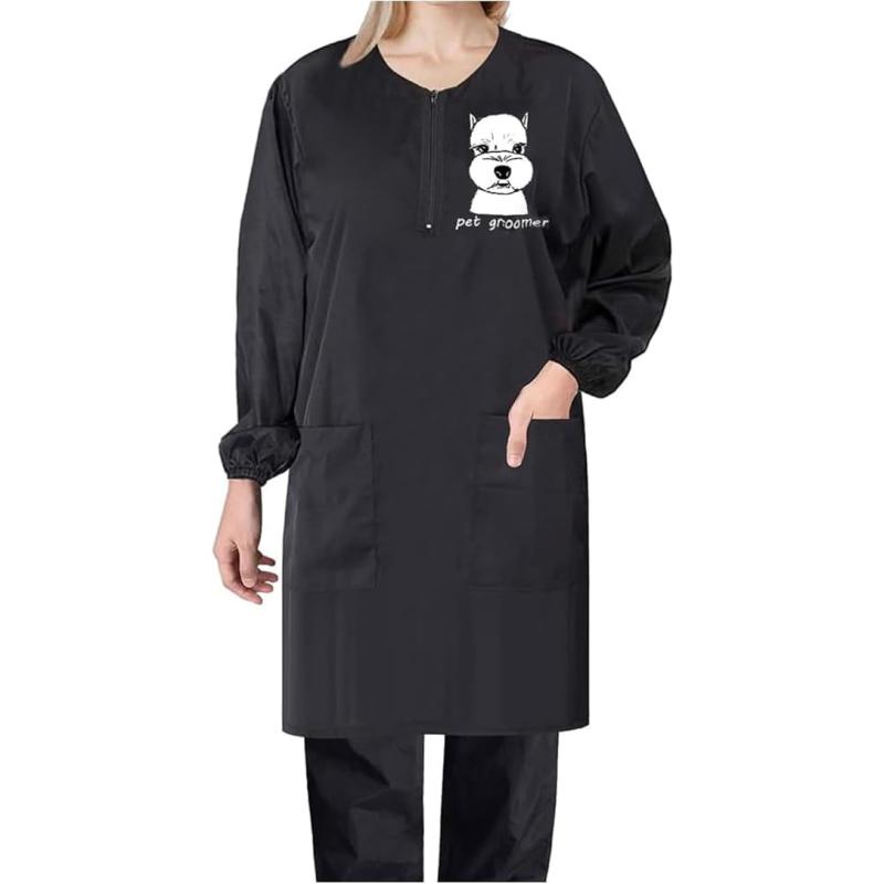 Umora ペット 美容師 スモック 作業服 エプロン ジャケット グルーミング 作業着 帯電防止 防水 犬 猫 ペットショップ用 ヘアカット 服 ポケット2つ付き