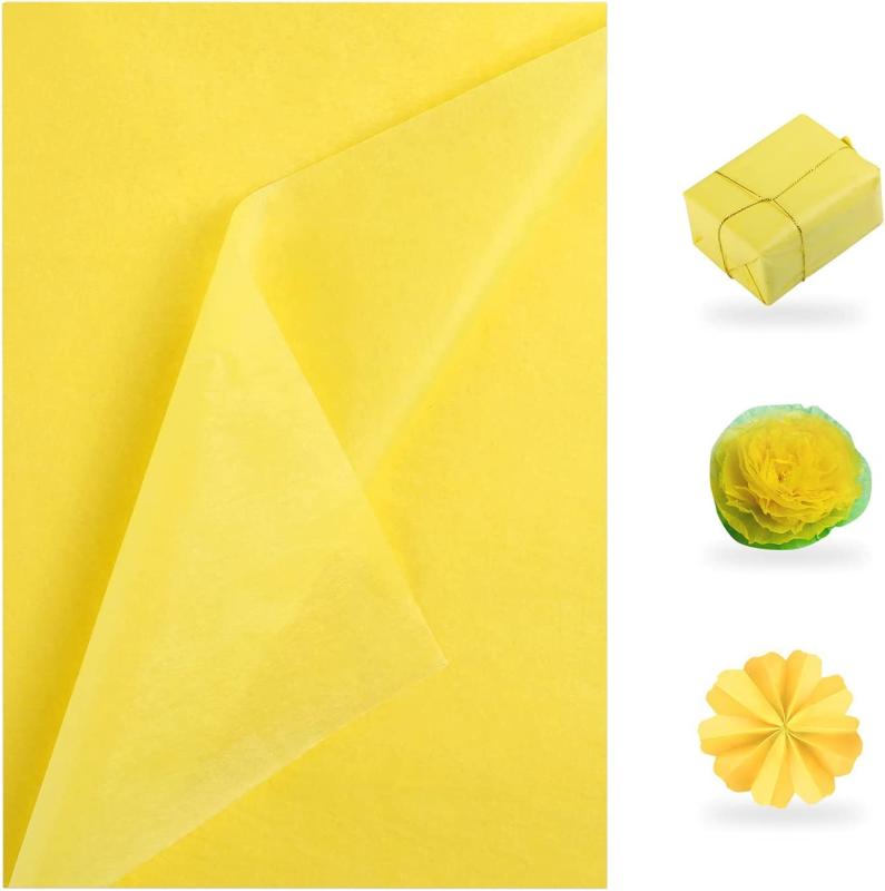 Rakuten - NALER 薄葉紙ラッピングペーパー 手芸用 プレゼント ペーパーアート 包装纸 35*50cm おはながみ 黄色 60枚