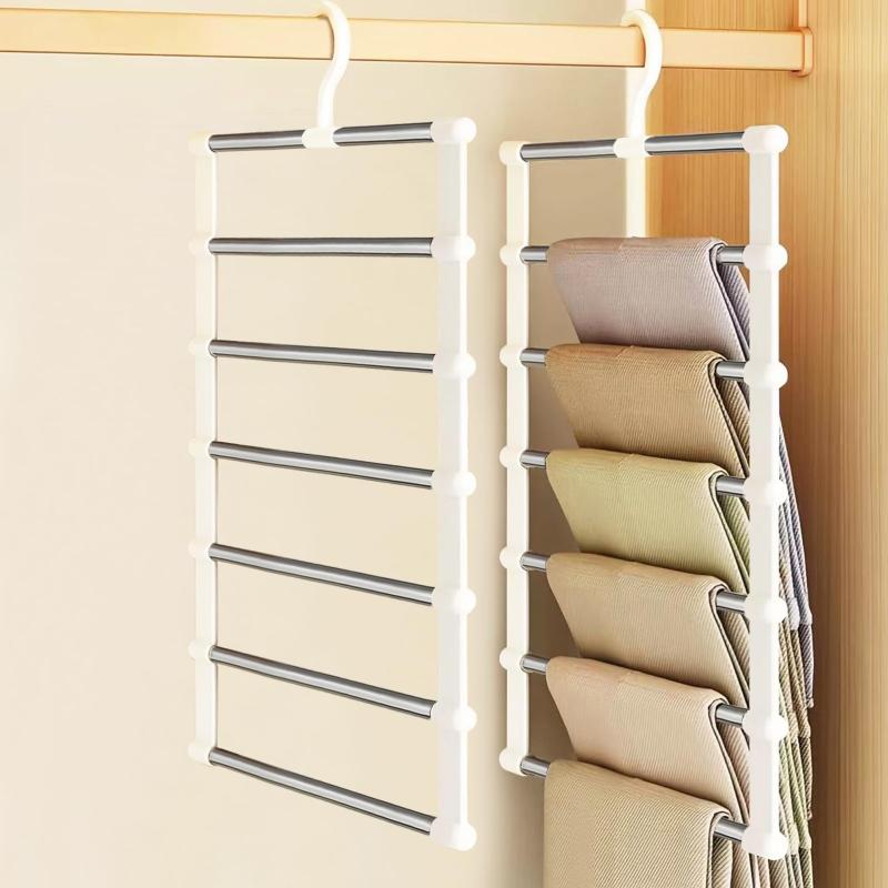 パンツハンガー 省スペース スラックスハンガー 360°回転フック ステンレス製 強化バー クローゼット 収納 ジーンズ レギンス タオル ネクタイ対応