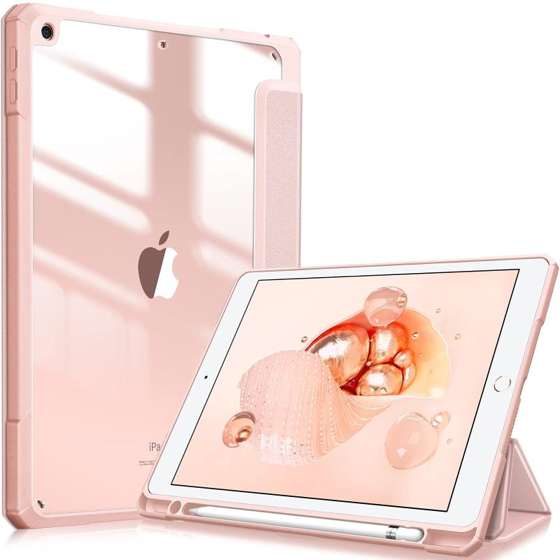 21 inches+ - Fintie iPad 10.2 ケース iPad 第9 / 8 / 7世代 ケース 2021 2020 2019 透明バックカバー Apple Pencil 収納可能 三つ折スタンド スリープ機能 軽量 薄型 傷つけ防止 PU合成レザー TPU (モデ
