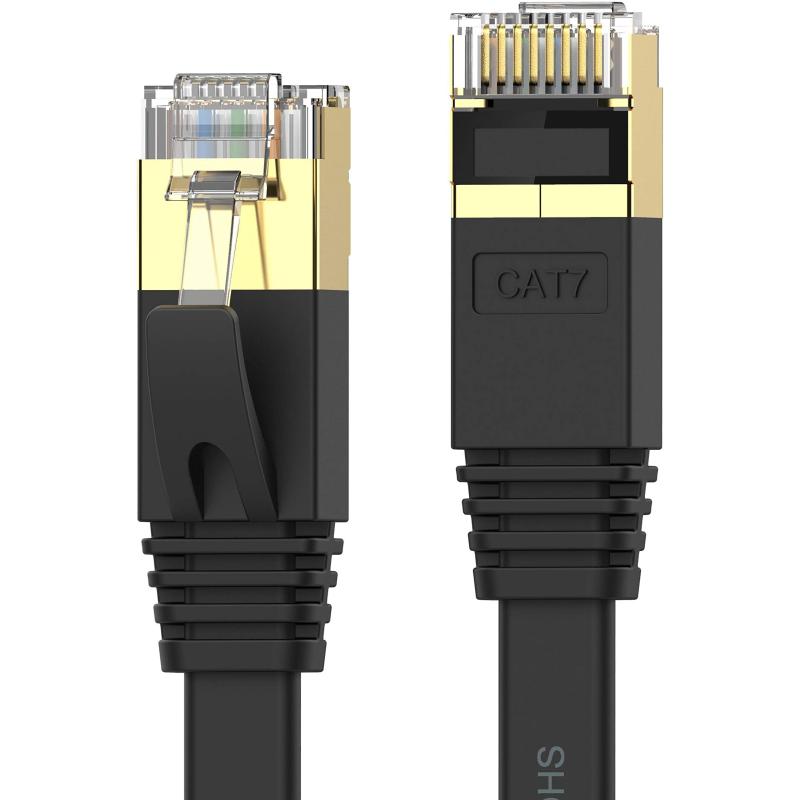 DELL - Senetem LANケーブル 15m CAT7 カテゴリ7準拠 10Gbps 600MHz ウルトラフラット 高速 イーサネットケーブル スリム やわらか ツメ折れ防止 RJ45 ブラック PS3 PS4 PS5 Xbox モデム ルータ対応