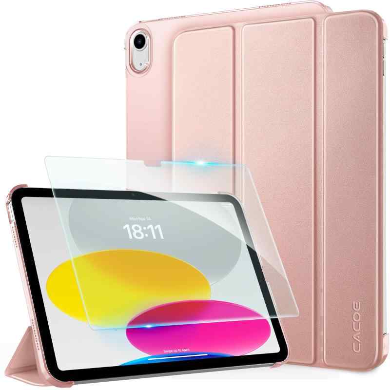 SONY - [iPad 11世代 10世代 ケース ガラスフィルム セット]CACOE ipad a16 11インチ 2025/10.9インチ 2022 アイパッド用 ハードケース オートスリープ 三つ折り Apple Pencil対応 あいばっど カバー ローズゴ