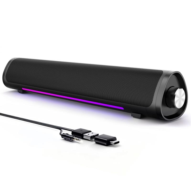 Auphyra PC Speakers, USB Powered Soundbar, Gaming Speakers for Desktops, 3.5mm AUX Connection, No Setup Required, RGB Gradient Lighting, One-Dial Control, Compatible with PCs, Laptops, and Monitors.