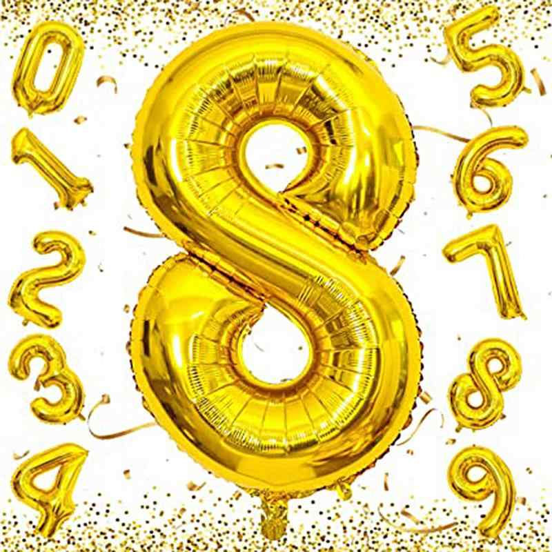 EXGOX 数字 バルーン 大きい ゴールド 誕生日 ナンバー 8 アルミ風船 32インチ ハッピーバースデー パーティー 成人式 入学 卒業式 記念日 お祝い 飾り付け