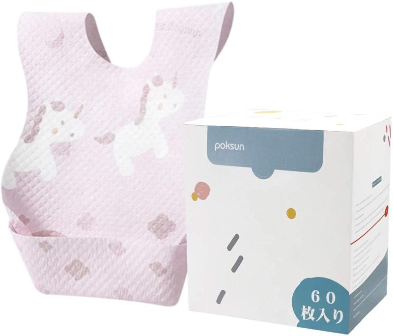 Rakuten - [Poksun] 使い捨て エプロン お食事エプロン 携帯用 よだれ掛け ビブ 離乳食 防水加工 3重防水 お出かけ おしゃれ 出産祝い 60枚入り