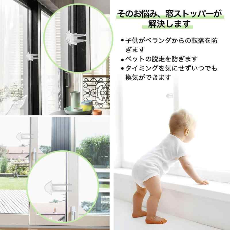 White marketのPakalik チャイルドロック 6枚入り 窓 ロック 引き戸 ストッパー 赤ちゃん 転落防止 ドアストッパー スライドドア ロック 子供 ペット脱走防止 取り扱い説明書付き クリアカラー｜アングル3