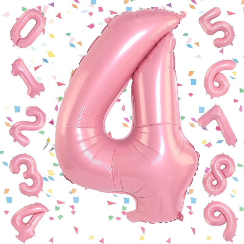 EXGOX 数字 バルーン ピンク 大きい 誕生日 ナンバー 4 アルミ風船 32インチ ハッピーバースデー パーティー 成人式 入学 卒業式 記念日 お祝い 飾り付け