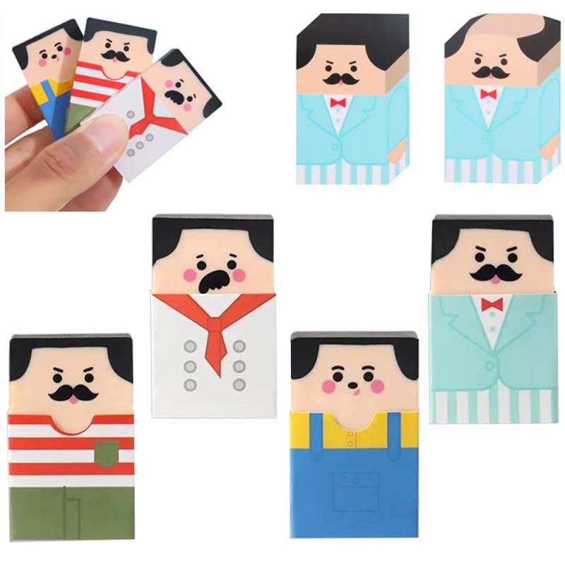 YJRUNFU 消しゴム 小学生 文房具 練り消し ハゲおじさん消しゴム 可愛い鉛筆消しゴム 記念品 プチギフト デッサン用 学習用 お絵か【かわいいサラリーマン消しゴム】めちゃくちゃ可愛い文房具で、4つの職業、スーツの男、小学生、縞模様の男、料理人が特に可愛いです。ハゲが何とも言えません。通勤者にはたまらない。面白い消しゴムは中年男性が主役で、消しゴムを使うたびにハゲてしまう。消しゴムを多用すればするほど、中年男性は禿げていく。【高品質の消しゴム】消しゴムは高品質なPVC素材で作られています、無毒無味、安全で環境にやさしい、柔軟性が良い、実用で長持ち。軽く拭く、簡単省力、クリーンなゴミも掃除しやすい。軽量、持ち運びしやすく、ランドセルの隅や筆箱の中に入れても大丈夫です、使用するのがとても便利です。【DIYフリースタイリング】使用するときは消しゴムのハゲのスタイルを選ぶことができ、髪の前や後頭部からハゲを選ぶことができ、自分だけの個性的なはげスタイルを楽しむことができます。【クリーンな消去】 かわいいサラリーマン消しゴムは約 サイズは50x30x12mm。ブロック状の形状なので、狭い場所や細かいと、広い範囲で素早く解消するのに最適です。わずかな力で簡単かつきれいに跡を消すことができます。【最高のプレゼント】この中年男性消しゴムは、面白いギフトとして人気です。周りの友人や家族に渡して、""はげ""についてのユーモラスな体験を共有しましょう。特に小学生は、通常の消しゴムよりも子供たちの注目を集め、楽しいものです。