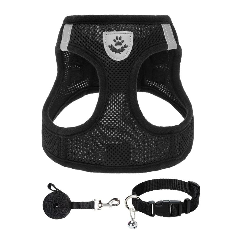 PUPTECK 犬 ハーネス リード セット 犬用 胴輪 ソフト マジックテープ付き 反射素材付き ペット用品 はーねす 引っ張り防止 抜けない 喉に優しい 調節可能 着脱簡単 軽量 メッシュ 快適 通気