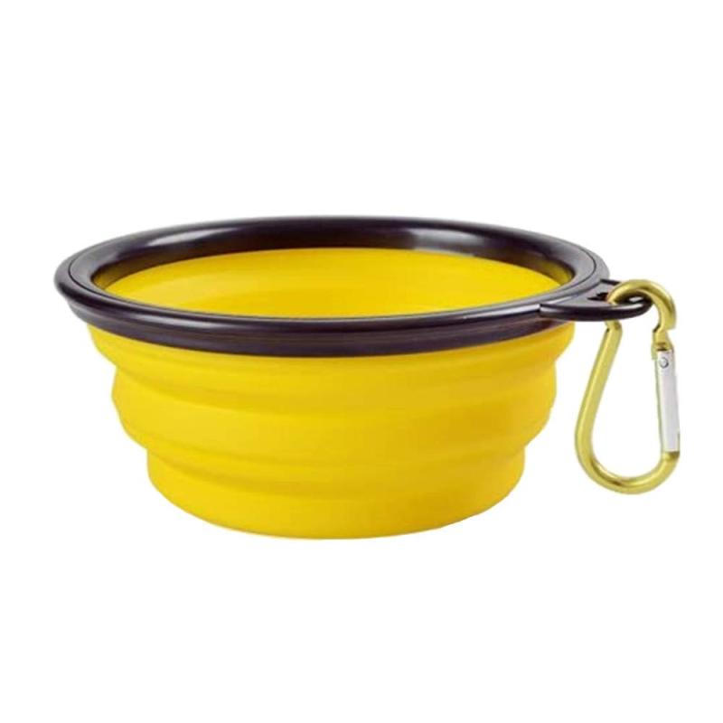 樂天商城 - THAIN 犬 水飲み 携帯用 散歩用 折りたたみ式 ペット給水器 容量350ML シリコン製 コンパクト 水やり用品 持ち運び便利 ペットボウル カラビナ 付き 給水器 給餌器 旅行用 (イェロー)
