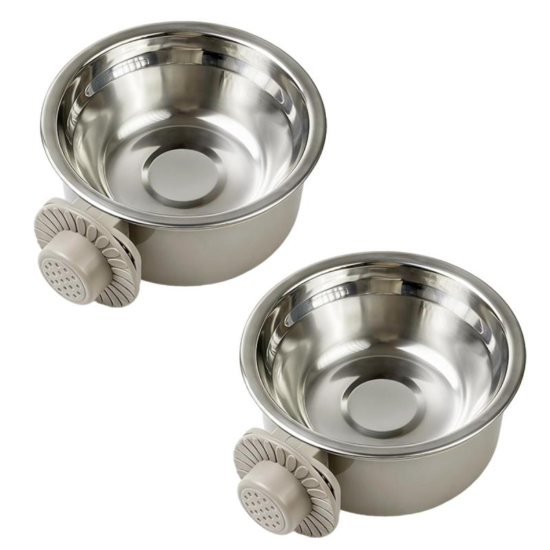 Rakuten - ペットぶら下げボウル ペットボウル ハンガー ゲージ用 ペット食器 餌入れ 固定 猫 犬 うさぎ 小動物用 食器 (2個-M-グレー)