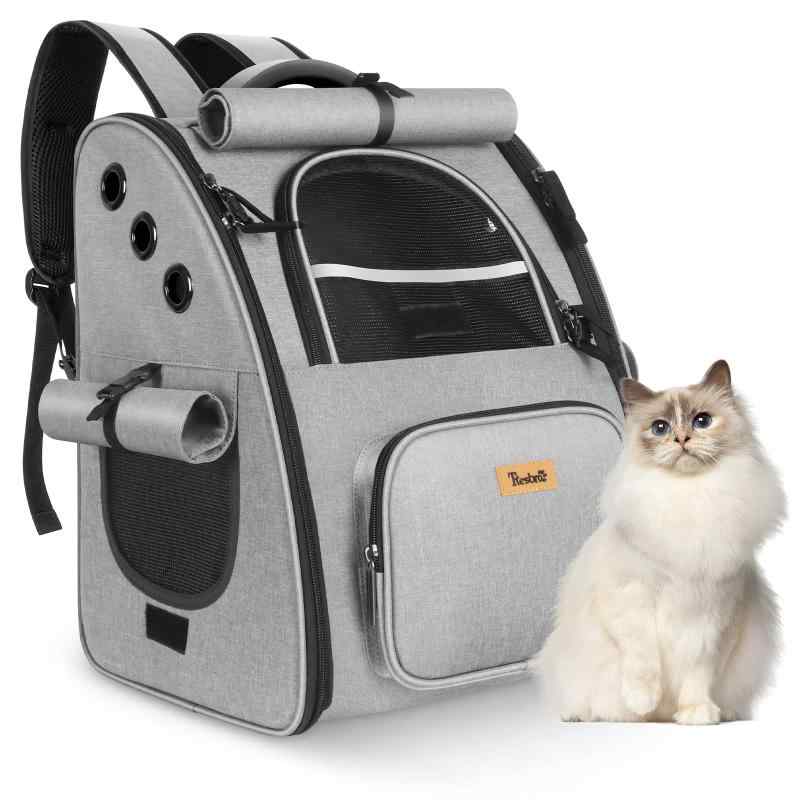 Tresbro 猫 犬 キャリー リュック【第二世代アップグレード版】ロック式ファスナー・3面カーテン付きの 猫 リュック キャリーバッグ 通気性 ねこ きゃりー 小型犬・小動物用 旅行/通院/災害 whitehalca-10226241 White market パッケージ画像