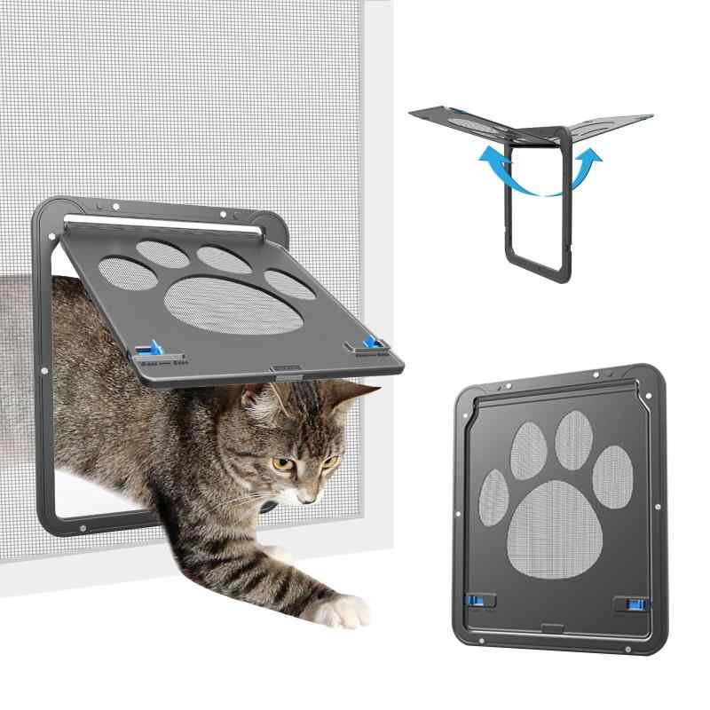 Rakuten - Enjoying 網戸 ペットドア、網戸 犬猫 出入口 20x26 cm、自由に出入、出入り口のマグネット自動閉じるできる、ロッキングできるペットドア 網戸 猫犬扉