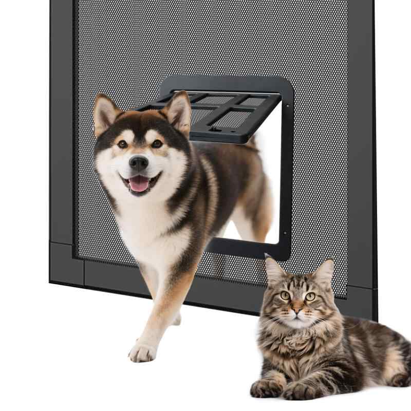 Enjoying 網戸 ペットドア、網戸 犬猫 出入口 28.5x36.5 cm、自由に出入、出入り口のマグネット自動閉じるできる、ロッキングできるペットドア 網戸 猫犬扉