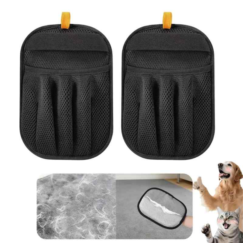 Pet Goods - Yoeeco 5本指 らくらく抜け毛グローブ ペット用静電毛取り手袋 猫犬の毛取りグローブ 加厚設計 繰り返し使用可能 ペットケア用品 毛の悩み解消 (Black 2枚)