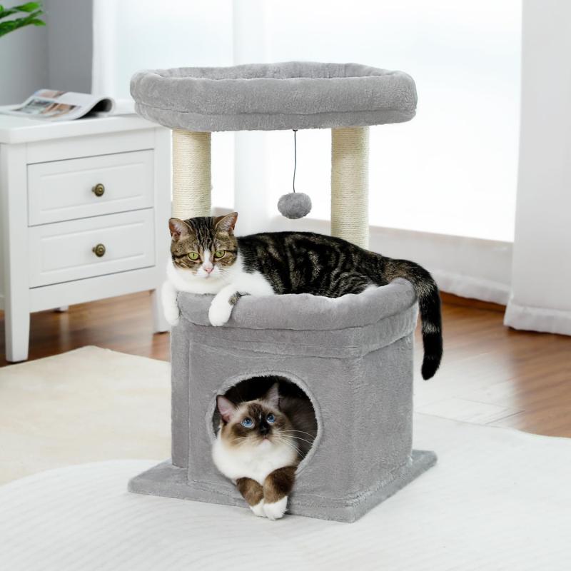 樂天商城 - PAWZ Road キャットタワー ミニ 猫タワー 小型 低い 小さめ スリム 据え置き 人気 爪研ぎ 麻紐 猫のおもちゃ コンパクト 省スペース 頑丈 安全 猫ハウス - 68cm グレー