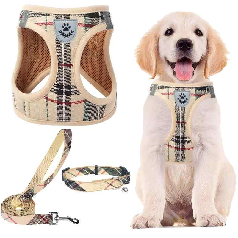 PUPTECK 犬 ハーネス リード セット 犬用 胴輪 ソフト マジックテープ付き 反射素材付き ペット用品 はーねす 引っ張り防止 抜けない 喉に優しい 調節可能 着脱簡単 軽量 メッシュ 快適 通気