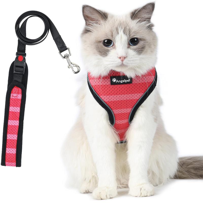 猫 猫用 ハーネス 胴輪 猫具 ねこ ネコ 子猫 子犬 小型犬 散歩 お出かけ 抜けない ベスト ソフト胸あて 軽量 頭を通さずマジックテープで装着 サイズ調節可 夜反射 通気メッシュ (Sサイズ (x 1