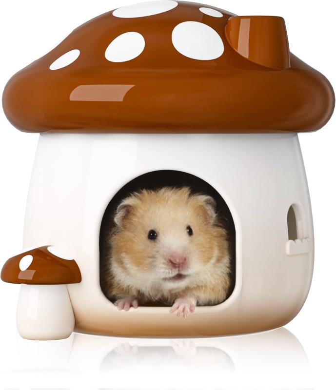 BUCATSTATE ハムスター ハウス ハムスター 家 隠れ家 屋根が開閉でき セラミック かわいいハウス 耐久性 水洗い可 キノコ型 大きめ Lサイズ 魔法の森シリーズ ブラウン