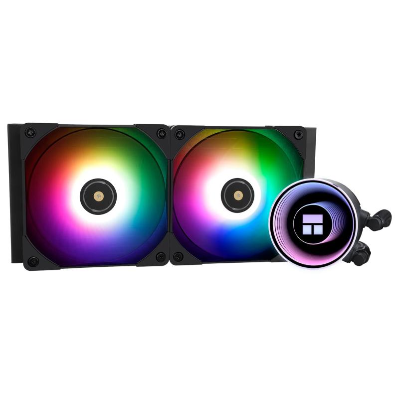 Thermalright Frozen Notte 240 BLACK ARGB V2 水冷CPUクーラー、240ブラックCPUクーラー仕様、ダブルPWMファン、S-FDB ベアリング、AMD/AM4 AM5,Intel LGA 1700/1150/1151/1200/2011 に適応します。より良い冷却】を実現 全面銅鏡面ベース+240仕様黒アルミフィンコールドプレート+高分子織物保護水管+標準120mm ARGBファンで低抵抗、高冷却、低蒸発、長寿命の一体型水冷クーラーを実現したウォーターブロックです。ARGB神光同調】を搭載 pwmファンと水冷ヘッドのARGBはマザーボード上の5V 3pinと同期し、1600Wカラーソフトライト効果、豊富な照明効果（まばゆい光の世界を作る）を提供しながら効率的に冷却、サポート照明効果直列に接続し、光スロット不足を避けることができます。高性能コールドヘッド】を採用 0.1mm間隔の高品質銅製ボトム、さらにアルミ合金製カバーと高強度アクリル製トップカバーを使用し、鏡面メッキと反射プロセスを用いて専用のポンプヘッドを作り、水冷ヘッドの寿命は最大4万時間、回転数は最大5300RPM±10％で、CPUを長期間、優れた冷却を確保することが可能です。PWMファン×2】TL-E12B-S V2 バランスファン×2、回転数は2000RPM±10%に達することができ、サイズは120*120*25mm、騒音は≤27.7DBA、インターフェイスは。4pin PWM、風圧：2.87mmH2O（MAX）、風量：72.37CFM（MAX）、S-FDB ベアリングは、PWMとARGB機能で、CPU温度に応じて速度を自動的に調整でき、強い気流と低騒音を提供でき、ARGBライトカラーは手動調整可能です。互換性広々】Intelをサポートします。LGA 1150/1151/1155/1156/1200/1700/2011/2066; AMD: AM4/AM5/AM2/AM2+/AM3/AM3+/FM1/FM2/FM2+, CPU水冷デュアルプラットフォーム フルメタ ブラックバックル、取り付け簡単、対応CPUプラットフォームによく取り付けられる、シャーシ幅は250mm以上推奨です。