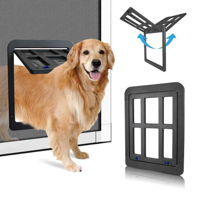 PETLESO網戸用大型犬ペットドア、大型犬用ペットドア、取り付け簡単なペットドア、ブラック、Lサイズ 28cm*33cm