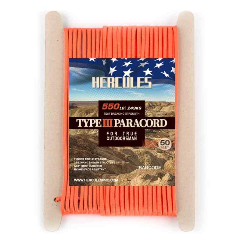 HERCULES パラコード ガイロープ キャンプロープ テントロープ アウトドア 用 耐荷重250kg 7芯 オレンジ 15m