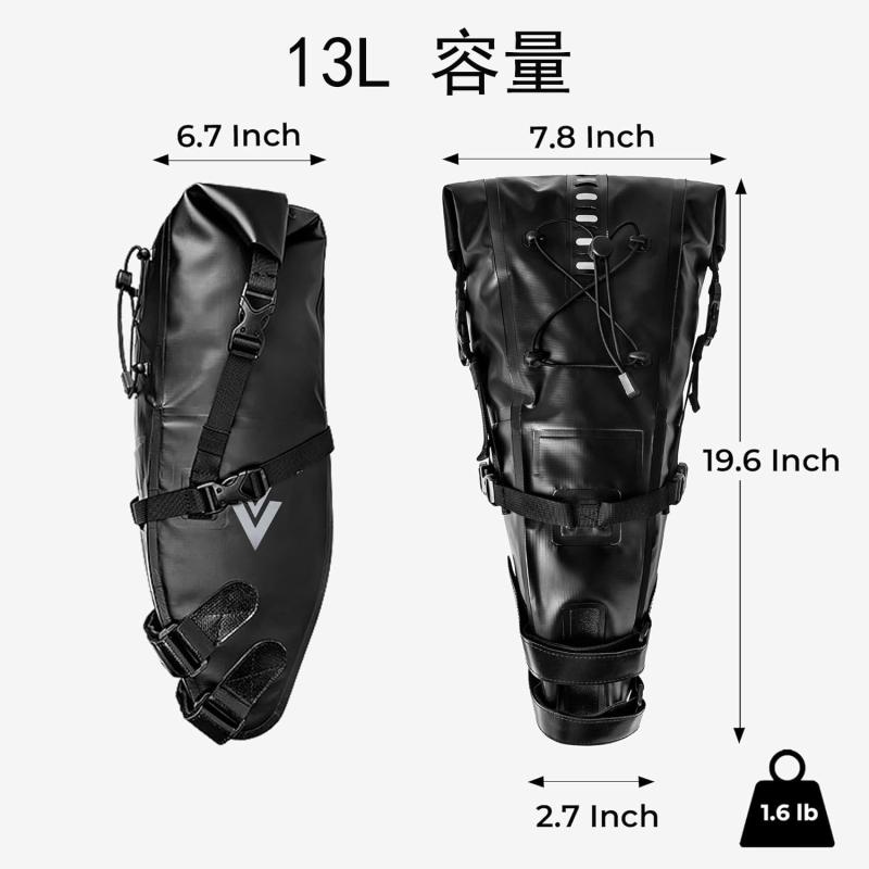 White marketのAFISHTOUR 自転車サドルバッグ 13L 防水 サイクリング サドルバッグ シート下 収納パック マウンテンバイク旅行用 (ブラック)｜アングル2