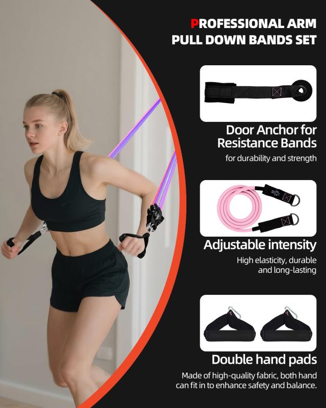 Abahub トレーニングチューブ レディース 筋トレグッズ 45kg/100LBS トレーニング 筋トレチューブ 強度別5本セット ドアアンカー 足首バンド ハンドル 収納袋付き ホームジムセット ボディシェ whitehalca-10252308 White market サンプル画像2
