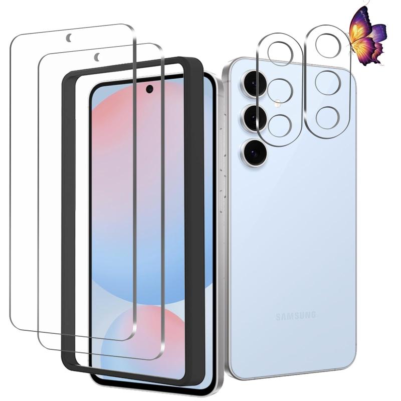 【2+2枚セット】Galaxy S24 FE 用のガラスフィルム（2枚）+カメラフィルム（2枚) ギャラクシー S24 FE 用の フイルム 強化液晶保護フィルム ワンタッチ貼付け/気泡ゼロ/ケースと干渉せず/硬度9H/飛⭕【対応機種】Galaxy S24 FE 用の液晶画面保護ガラスフィルム⭕【貼り易い】気泡が入りにくい、貼り付けを感じさせない、位置を合わせて簡単に貼り付けます。「指紋防止」液晶画面に油、ホコリ、キズ、摩損等の悩みを一気に解決できます。指紋や化粧品の汚れが付いてしまっても簡単に拭きとれ、すぐにキレイになります.「高透過率」高品質なガラス素材を採用して、0.26mmの絶妙な厚さで、フィルムを貼り付けても画面が綺麗に見えます。⭕【気泡無しと簡単貼り付け】丁寧に加工したので、気泡が入りにくくて、4つ簡単な手順のみで誰でも簡単に貼り付けることができます。自己吸着できるシリコン粘着シートで、簡単的に貼り付けます。ガラスを液晶に置くだけで自然に吸着、簡単に気泡が抜いて行くので、誰でも簡単、綺麗に貼ることができます。⭕【9H高硬度】日常生活のよくある鍵傷、コイン傷、ブラグ傷、カッター傷などから保護。一体成型による高品質と高耐久度を実現しています。⭕【【極上のタッチ感の強化ガラス】Galaxy S24 FE 用のスクリーンと同じタッチ感度。スムーズに操作する事ができます。保護フィルムの表面はハードコート加工、オイルコーティング加工、スムースタッチ加工といった様々な特殊加工を組み合わせ,油分やほこり・指紋に対しての抵抗力が非常に強くなりました。
