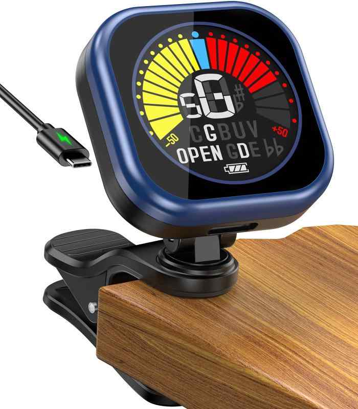 New Bee 充電式ギターチューナー GT30 高輝度LCD画面 360°回転 高速精密チューニング 小型 自動オフ機能（ブルー）