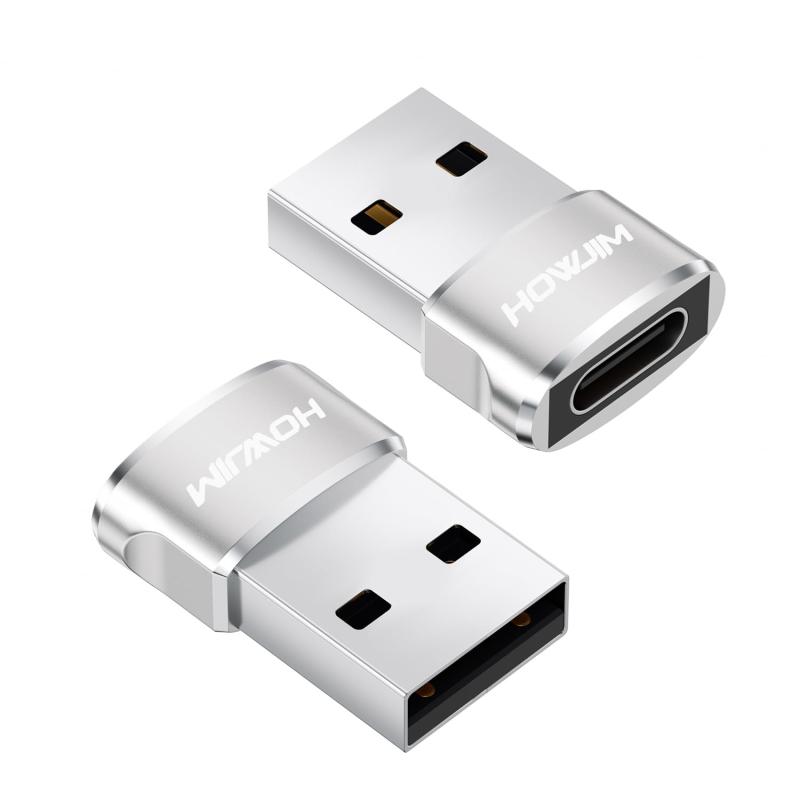 HOWJIM USB Type-C 変換アダプタ 2個セット 小型 タイプC (メス) to USB 2.0 (オス) QC2.0急速充電 480Mbpsデータ転送 OTG対応 イヤホン対応 タイプc 変換 USB C 変換アダプタ M-acBook P