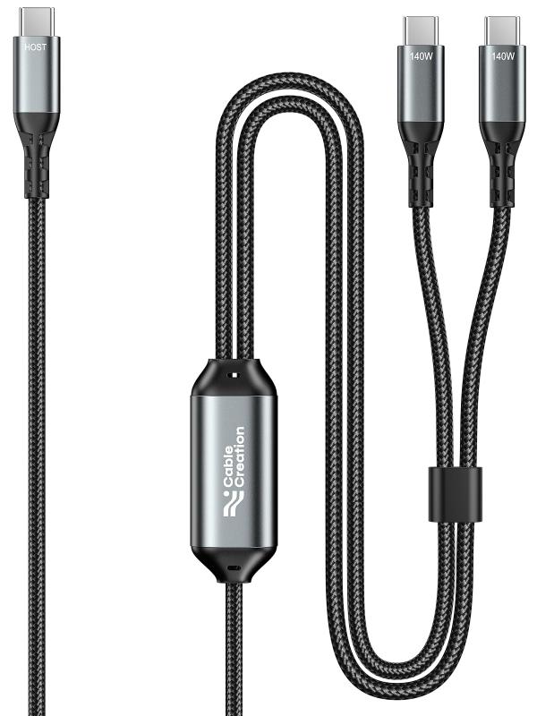 CableCreation USB C ケーブル 2-in-1, Cタイプ 6ft/1.8メートル・デュアル USB-C変換、 140W最大 PD充電 Type C スプリッター iPhone 16/15、MacBook、iPad、Carplay&amp
