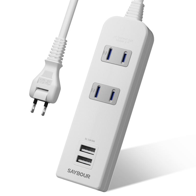 USBコンセント 延長コード 急速充電 電源タップ テーブルタップ おしゃれ PSE済 AC 2個口 USB 2ポート 外出 旅行 オフィス 自宅 (5M, ホワイト)「USBポートで急速充電」USB充電はお任せ搭載のスマートICがデバイスに合った電流を自動調整。最大3.4Aで急速充電を実行します。効率的な充電で、充電時間のロスを抑え、過電流や過充電を防止。デバイスのバッテリーやケーブルの充電による劣化を軽減してくれるから毎日充電する機器にオススメ。アダプタ不要なので省スペースでスッキリと使用できます。「どこでも活躍するグローバル仕様」シンプルでコンパクトだから、使用場所を選ばず使用できます。世界各国の電圧に対応しているので、国内だけでなく海外にも最適。製品には法規に準じ国内家庭用電源の定格電圧「100V」と記載しています。実際は100-240Vの範囲で安全にご使用いただけます。電源タップとしては変圧器不要ですが、変圧機能はございません。接続する製品の使用可能電圧を必ずご確認ください。「様々な用途に対応」欲しい場所に違和感なく使える製品を目指して、シンプルだけどおしゃれなデザインを目指しました。どこでも設置ができるよう、狭い場所の配線が可能な180°スイングプラグを装備し、壁や家具に貼り付け可能な魔法シートをプレゼントしています。「雷対策は電源タップで」最大電圧6000Vの高性能雷サージ吸収素子バリスタを内臓。雷によるダメージを軽減し、大切な機器やデータを保護します。完全内臓型、作動確認ランプは付いておりません。「安心安全の品質」安心してご使用いただけるよう、安全性には最新の配慮をして開発・技術テストを行なっています。トラッキング火災や感電防止のためのほこり防止シャッター＆絶縁カバー、電気火災防止のための耐熱性に優れた樹脂＆二重被ふくコードなど、PSE済、安心安全の技術を採用。製品期間12ヶ月、書付。