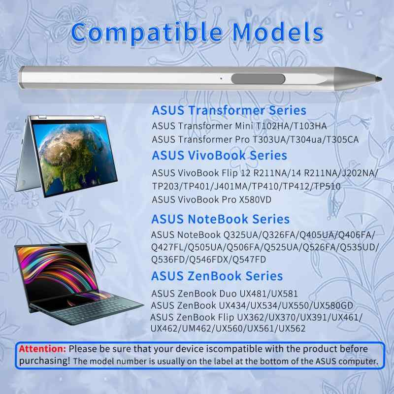 White marketのASUS Transformer/Mini/ASUS Zenbook Flip/Pro/ASUS Vivobook Flip/Pro/Duo/ASUSノートブック用スタイラスペン、充電式MPP 2.0 チルトアクティブペン、筆圧感知4096、パームリジェ｜アングル2