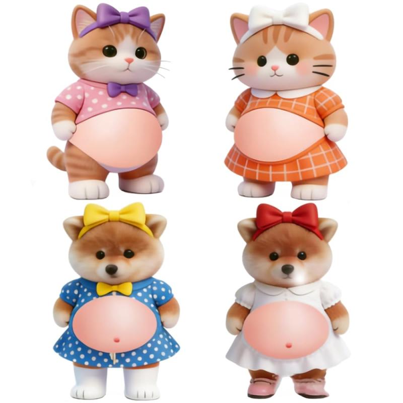 3Dかわいいシール 柴犬 猫ステッカー 女の子4枚セット ストレス解消 スクイーズ おなかシール かわいい もちもち ぷにぷに 日記帳用 携帯電話飾り用 貼り付け可能 whitehalca-10257056 White market パッケージ画像
