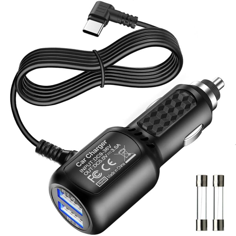 Gebildet タイプ C USB 電源コードケーブル、デュアルポート USB 付き、長さ (11.5 フィート/350 cm) の車両電源充電ケーブル、ダッシュカム用カメラ充電器電源コード、レーダー探知機電源供給用