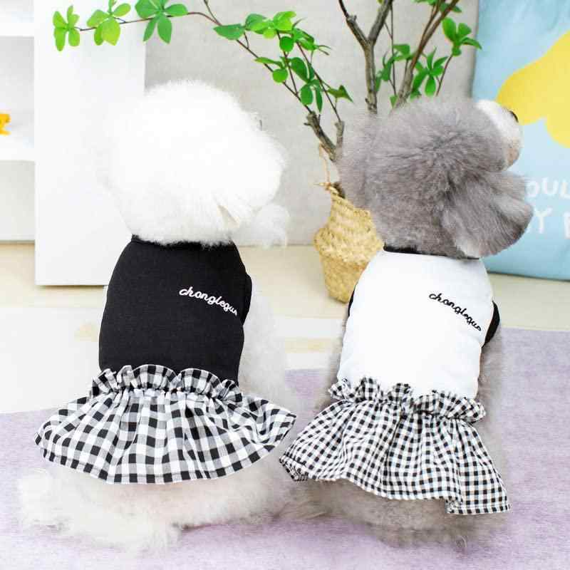 White marketのTimoya 犬服 ワンピース 春夏 お姫様 ドレス スカート 可愛い チェック柄 袖なし 犬の服 ペット服 tシャツ 柔らかい 綿製 通気 伸縮性 ペットウェア ドッグウェア 人気 ファッション 小型犬 中｜アングル3