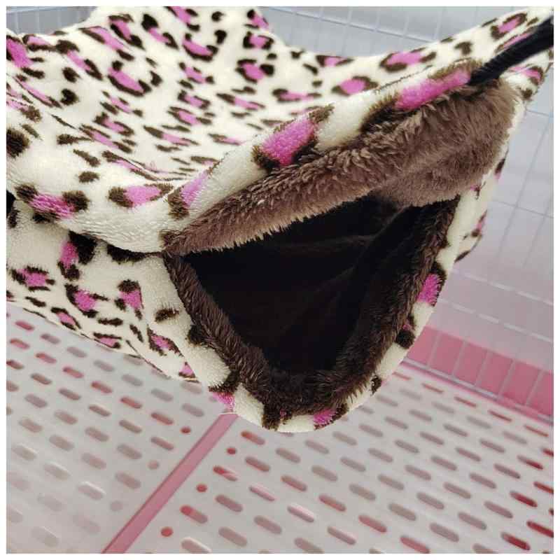 White marketのふく福 豪華なハムスターハンモック小動物用ハンモック ペットベッド 寝袋鳥用ケージに掛ける暖かい巣 二層珊瑚フリース フック付きヒョウ 柄 モルモット ハリネズミ インコ ハムスター｜アングル3
