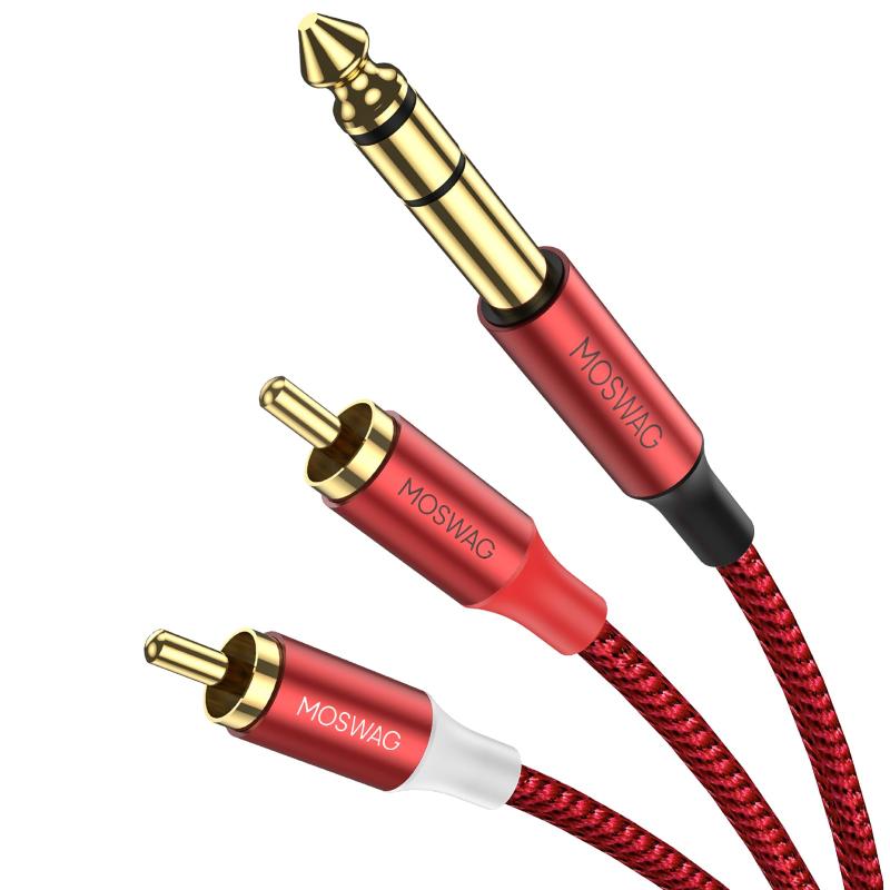 MOSWAG 6.35mm TRS-デュアル RCA オーディオケーブル Y 型分岐ケーブル レッド 10m