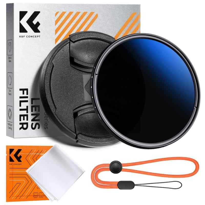 K&amp;F CONCEPT 49mm ND2-400 可変NDフィルター 9段階調節 レンズキャップ付き クリーニングクロス付き【NANO-K 可変NDフィルター】K&amp;F CONCEPT ND2-ND400の可変NDフィルターはND2からND400までの9段階の光量が調整可能で、減光フィルターの濃度はさまざまな光環境に適応するために必要に応じていつでも調整できます。（️本可変NDフィルターは望遠レンズの使用には適していません。レンズフードが取り付けられません。）外装の新旧が混在しますが、中身は同一です。【18層コーティング】可変NDフィルターは、両面18層の透明度向上コーティングを施した高品質の光学ガラス製で、フィルター表面での反射光を効果的に減少させることができます。【自社開発のレンズキャップ】高品質のレンズカバーが付き、革新的な非スプリング構造を採用し、バネの劣化などの問題を回避します。インナー式の構造設計により、様々なレンズに合うように装着します。【1枚入り真空包装クロス付き】付属クリーニングクロスはマイクロファイバーを採用し、レンズやレンズフィルターなどの光学機器のコーティングに損傷を与えません。しつこい油膜や皮脂の汚れもスッキリ除去可能です。【注意事項】️可変式NDフィルターは高段階側にあるとX状のムラが発生しやすくなります。ムラの位置は使用するレンズの種類や焦点距離によって異なります。フィルターを回転させ続けると、影が自然に消えます。この現象は品質の問題ではなく、可変NDの回転によって引き起こされる自然な物理現象です。