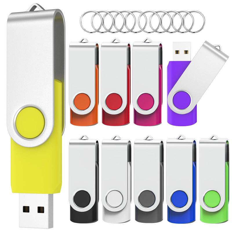 USBメモリ 64GB 10個セットWooolken USB2.0 高速 データ転送 360度回転式設計 ‌サムドライブ キーチェーン付き メモリスティック USB ドライブ ペンドライブ PC ノートパソコン用