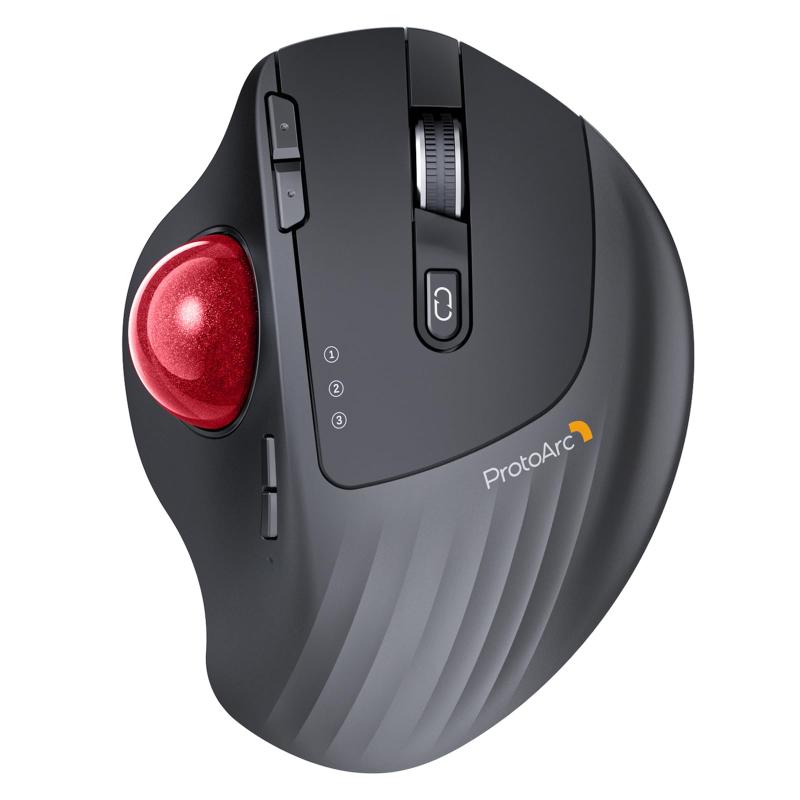 ProtoArc EM01 NL トラックボールマウス 静音 20°角度調整 無線 2.4G Bluetooth対応 3台同時接続 手首負担軽減👍️【EM01から一層の進化を遂げたEM01NLが着弾】大人気のProtoArc EM01トラックボールマウスからアップデートした「進化版」の無線トラックボールマウスです。 Point1.「LEDイルミネーションが無駄なバッテリー消費に繋がる」などの声が多かったため、検討した上で、ボールマウスのLEDリング状は光らないようにして、バッテリー持ちの時間が長くなりました。 Point2. DPIを1000・1600・2400の3段階から200・400・800・1200・1600の5段階までアップデートしており、ポインターのスピードを手元で変更でき、ニーズによって、細かな調節ができるようになりました。 Point3.「トラックボールが本体とこすれて引っかかる」のような指摘を頂き、内側の筐体を繰り返し修正し、スムーズな操球感を求めています。 Point4.マウスの本体に搭載されているBluetoothのバージョンも4.2から5.0にアップデートされて、接続がより安定し、通信範囲もより広くなり、電池の持ち時間も使用寿命ももっと長くなります。✋【傾斜角度を調節可能なトラックボールマウス】人間工学に基づいた親指操作のエルゴノミックデザインで、20度の傾斜をかけたポジションにできる角度調整機能揃えたトラックボールマウスです。底面のマグネット板がついており、業界内の一番MX ERGOのように、本体の傾斜を0°と20°を調整可能なボールマウスです。これにより、手首の角度が自然になります。マウス本体を動かさずに操作でき、使いやすい親指タイプトラックボールです。無線タイプで、膝の上など平らではない場所でも、好みの姿勢を取ることができます。34mmボール滑らかなボールが搭載されており、本体が大きく、滑らかな操球感、エルゴノミクスデザインされた使いやすいトラックボールです。長時間のPC作業をしているお客様はぜひ。💻【マルチペアリングで接続先の切り替えが楽】 いつものProtoArcワイヤレスマウスの通りに、USB無線×1台とBluetooth×2台があり、同時に3台デバイスに接続可能です。接続先切替えは底面のスイッチで行う市販のマウスと違い、接続先を切り替えるボタンがホイールの手前にありますので、複数のPCを使っているお客様にとって、ボタン一つで素早く切り替える事ができるトラックボールマウス、とても便利な人気物です。複数のパソコンやiPadなどのデバイスを切り替えたいときでも、ボタン一つで接続先を切り替えられます。また、接続の安定性が高く、マウス一台でWindows、Android、Mac OS PCなどのシステムでも使えます。✨【 DPI調整可精度が高い】 DPIを200・400・800・1200・1600に切り替えられ、操作精度も高く、使い勝手が良いbluetoothトラックボールマウスです。また、「DPI+」、「DPI-」の2つ切り替えボタンもマウスのサイド側に設置され、操作しやすいです。また、DPIのインジケーターライトがついており、何段階に切り替えられたか、サイド側のライトの点滅回数よりすぐ確認できます。通常のマウスに比べ、ボールでの操作は滑らかで、繊細でスピーディなため、パソコンでの作業は特にデュアルモニターの場合格段に効率アップすることが期待できるトラックボールです。注意：(1).ゲームや絵書きなどの極繊細な操作に不向きであることをご理解ください。EXCELの作成には、少々慣れる時間がかかります。(2).ボタンを任意で割り当てる事も対応不可です🔋【充電式エコ的】 電池不要の充電式なため、エコで環境にやさしい充電式トラックボールマウスです。市販の電池式や、低電量の物より、耐久性のある900Mah大容量の電池を搭載しており、付属の充電ケーブルで、フル充電したら、連続待機時間は約300－360日間、約160-240時間（約20－30日間）使用可能です。ProtoArc EM01の5-7日の作業時間よりも倍長くなります。充電回数も少なく、無線で一番ストレスとなる乾電池の交換という作業は不要です。注意(1).1日8時間PCを使用中に、マウス操作を25%程度行うこととして、計算した使用時間です。(2).充電用のusb-cコネクタ部分が少々狭くて、必ず付属されたケーブルで充電してください。📱【接続が簡単】マウスの数字1を選んで、USBレシーバーをデバイスに差し込むだけで、すぐ使えます。Bluetoothの接続方法について、付属した語取り扱い説明書に詳しく明記しておりので、誰でも簡単に接続できます。注意：Windows 7.0及びそれ以前の場合は、USBレシーバーで使ってください。🔇【優れた静音体験】 よく話題に上がるロジクール MX ERGO、ERM575よりもクリックとホイールがカチカチ音の鳴らなくて、ProtoArc EM01 NL トラックボールマウスの左右ボタンも進むボタン、戻るボタンも静音仕様です。静音クリックタイプなので会社や図書館、自習室、自宅での利用や音を気にしないといけない環境で大活躍します。注意：スクロール音が少々あるので、気になる方は謹慎的にご検討ください。