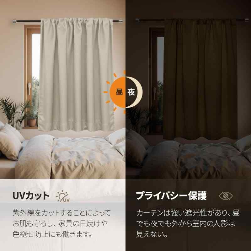 Joydeco カフェカーテン 遮光カーテン 小窓用 1級遮光 昼夜目隠し 遮熱 断熱 丈60cm 幅100cm ライトベージュ 1枚入り 無地 間仕切り UVカット 保温防寒 節電対策 省エネ 洗える キッチン 浴室 トレ whitehalca-10293046 White market サンプル画像3