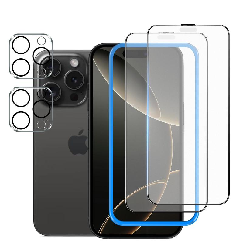 【アンチグレア】 iPhone16 Pro Max 用 ガラスフィルム アンチグレア 【2枚】＋カメラフィルム【2枚】 【ガイド枠付き】 液晶保護 フィルム ゲーム用 タッチ感 強化ガラス サラサラ アイフォン16