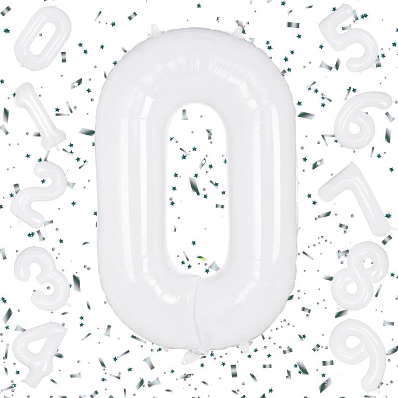 Exgox 数字バルーン ホワイト アルミ風船 誕生日 40インチ ナンバー0 ハッピーバースデー 飾り付け 男の子 女の子 ギフト 記念日 お祝い パーティー 結婚式 披露宴