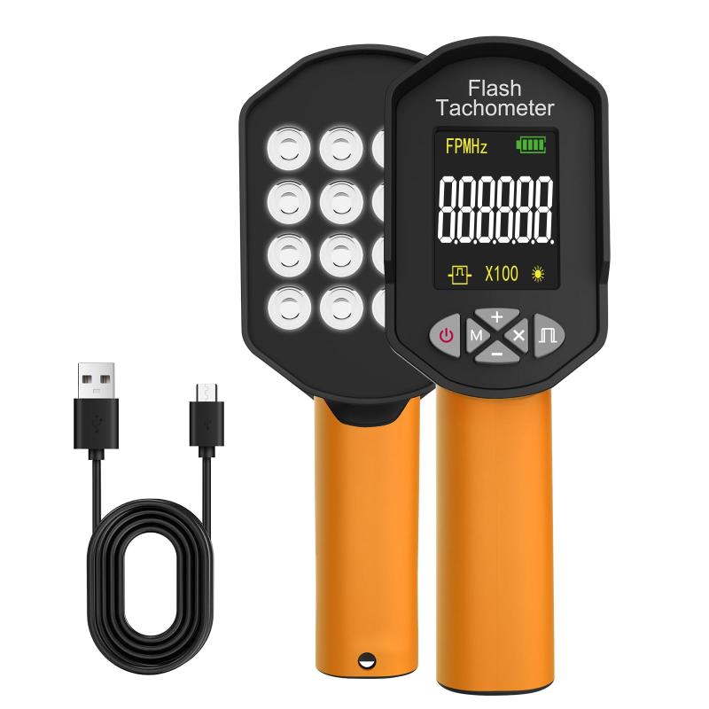 デジタルハンドヘルドストロボスコープ 60-100000RPM 速度測定精度：0.001％ LED 付きフラッシュストロボスピードメーター【高輝度フラッシュLED】BT-8000B スマート タコメーターは、1500 lux LED、16 ランプ ビーズ マトリックス ランプ ホルダー、調整可能な明るさ、長い照明範囲、鮮明な画像、正確な位置決め、およびより速い測定速度を使用します【非接触タコメーター】このタコメーターは、回転機器の回転速度や振動周波数を測定するために特別に設計されています。実際に触ったり止めたりせずに、物体の速度を簡単にチェックできます。高精度: 0.001%、広い測定範囲、60-100000 RPM、より多くのニーズに対応します【充電式ストロボスコープ】充電式ストロボスコープの内蔵バッテリーはUSB-Cインターフェースから電力を供給されます。 LCD ディスプレイにバッテリー残量インジケーターが表示されます。バッテリー残量が少ない場合は、バッテリーの寿命を延ばすために適時に充電する必要があります【軽量・コンパクトデザイン】本体サイズは118mm x 78mm x 210mmで、重さはわずか366グラム。持ち運びが容易で、手持ちでの使用も快適です。どこでも手軽に利用できるため、屋外や狭いスペースでの作業にも最適です【幅広い応用範囲】BT-8000Bは高速回転機器や非接触移動体の測定が可能なため、特にモーター、ファン、ポンプ、ギアなどの速度測定、高速生産ラインの製品品質検査に最適です。 、製品振動診断など。HVAC、印刷、製紙、繊維、軽工業、機械およびその他の産業で使用可能
