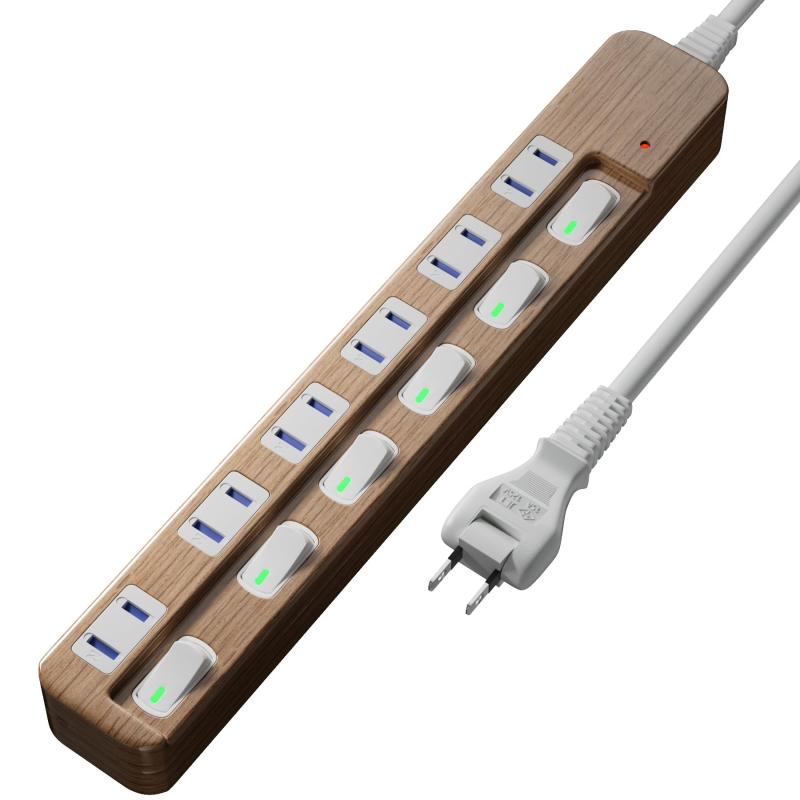 SAYBOUR 木目調 電源タップ 雷ガード 個別スイッチ 節電タップ おしゃれ省エネ AC...